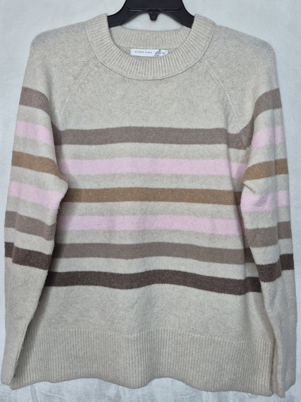 Altard State Cozy Striped Crewneck Sweater Pink Tan NWT Womens XS